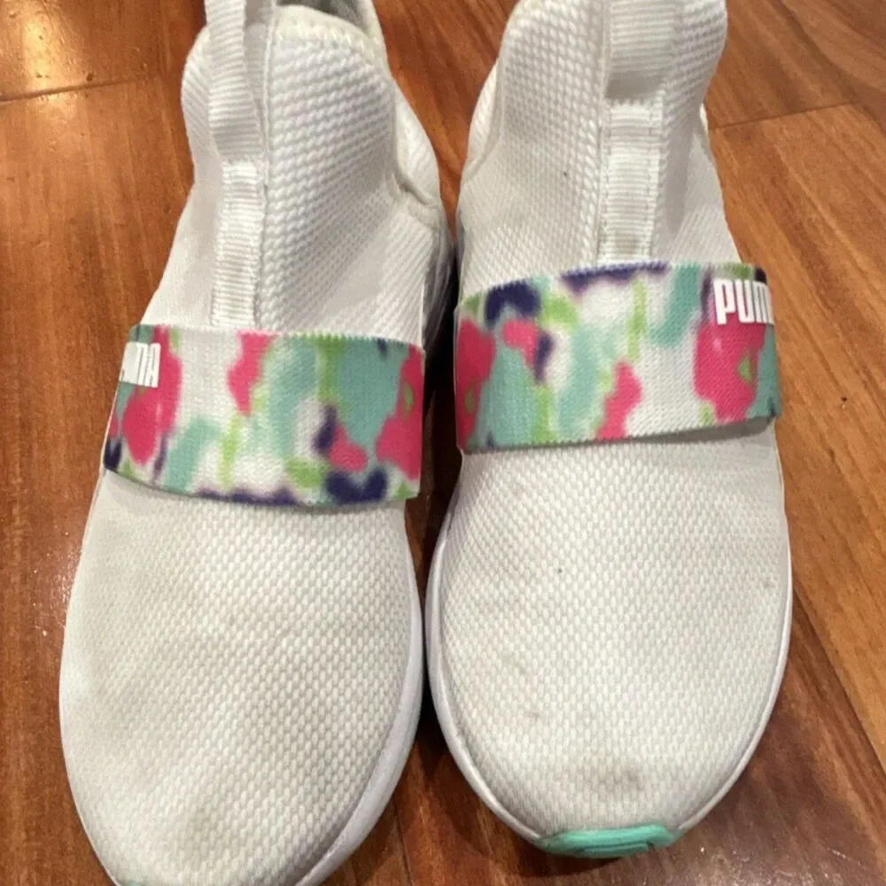 PUMA Adelina Girls Kids White Multicolor Slip On Mesh Low Top Sneakers Sz 3